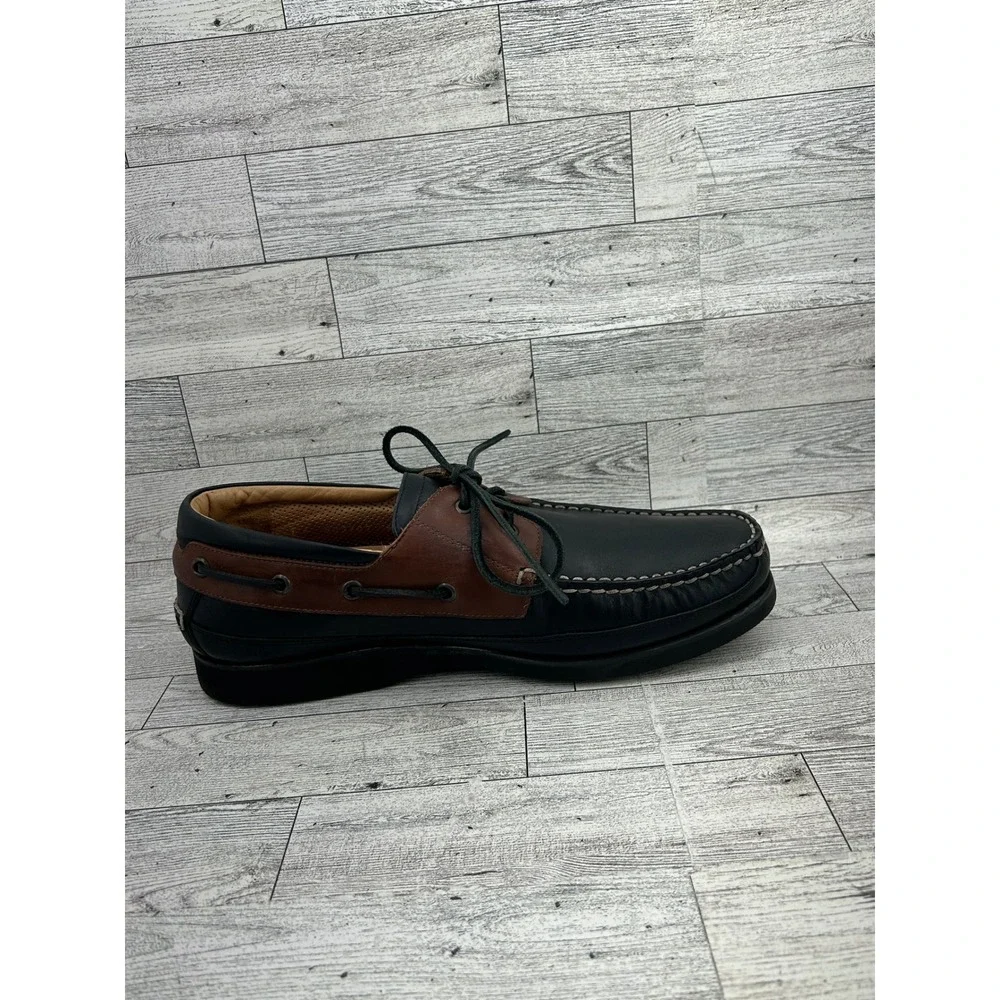 ET Wright Venezia Mens 9.5 Boat Shoes Black Brown‎ Leather Made in Italy 543549